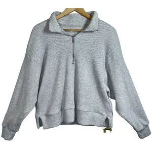 Abercrombie & Fitch AF Lounge Gray Ribbed Quarter Zip Pullover Sweatshirt Sz S/M thumbnail 1