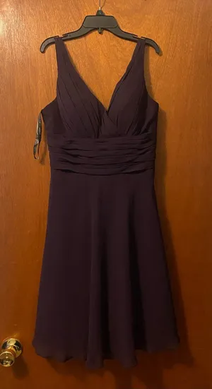 Bill Levkoff Deep Plum V-Neck Midi Dress thumbnail 1