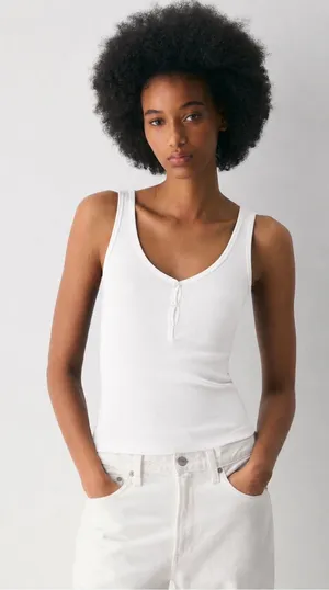 Aritzia Homestretch Rib Henley Tank in White thumbnail 1