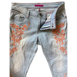 Alice + Olivia Floral Embroidered Skinny Jeans Orange Sorbet Size 30 thumbnail 4