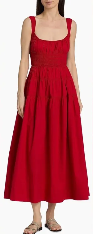 NEW DÔEN Clover organic Cotton Deep tomato Red Sleeveless Midi-Dress SZ M thumbnail 1