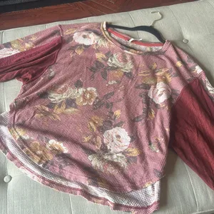 Free‎ People Floral Maroon Puff Sleeve LS Top Size Medium thumbnail 5