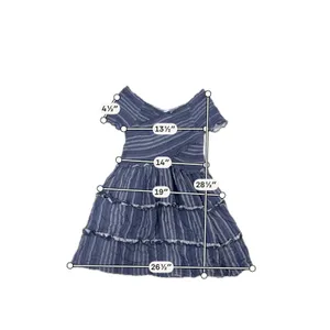 Boho Blue Striped Off Shoulder Tiered Mini Dress Women's M Vacation thumbnail 4