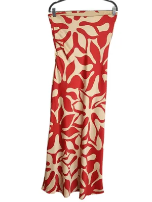House of Harlow Red and Cream Tropical Print Satin Strapless Maxi Dress Size Med thumbnail 2