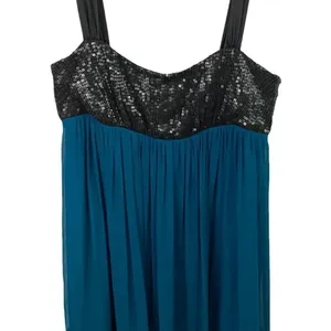A.B.S. Allen Schwartz Collection Blue Silk Black Sequins Mini Dress Size 6 thumbnail 5