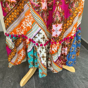 RD + KoKo Anthropologie Pink Floral Patchwork Ruffle Maxi Skirt Size Medium Boho thumbnail 6