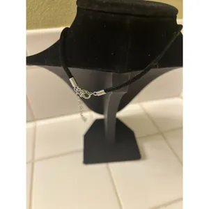 Black Cord Necklace With Clear Round Pendant Made W/ Nails Inside Lobster Clasp thumbnail 3