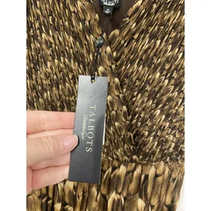 Talbots Dress Womens 12 Brown Feather Print Sleeveless Surplice Pleated A-Line thumbnail 4