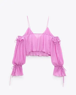 ZARA NWT  Pink RUFFLED PLEATED TOP thumbnail 7