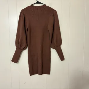 AVANTLOOK Bubble Sleeve Ribbed Sweater Mini Dress Brown NWT Size S thumbnail 8