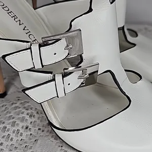 Modern Vice Rio white open toe strappy zip up back stiletto heels sz 8.5 thumbnail 2