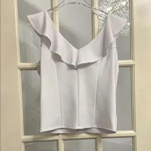 Bar III Bright White Ruffled V-Neck Blouse thumbnail 2