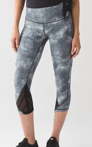 Lululemon Essential Rhythm Crop Leggings Size 10 Black Gray Mesh Luxtreme thumbnail 1