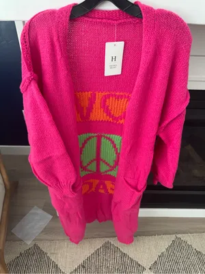 Hidden Brand Love & Peace Exposed Seam Long Maxi Knit Cardigan Medium thumbnail 1