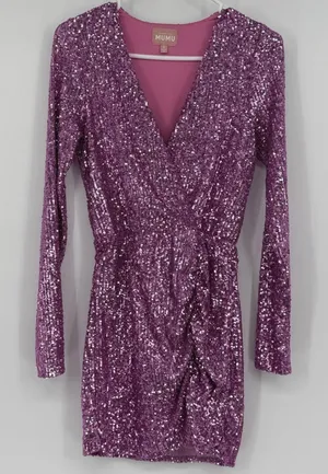 Show Me Your Mumu Party Hop Dress S Purple Sequin Long Sleeve Mini Cocktail thumbnail 1