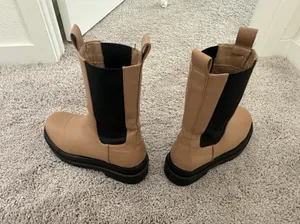 Brown Tan Nude Platform Chunky Boots Size 8.5 thumbnail 2
