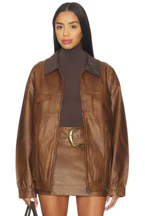 Show Me Your Mumu Maverick Bomber Jacket in Chestnut Brown XSmall New Womens thumbnail 1
