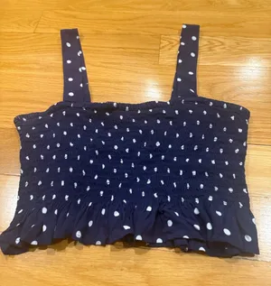 American Eagle outfitters blue and white polka dot crop top size small. thumbnail 1