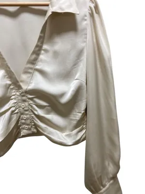 Altar’d State Satin Ruched Cropped Blouse Cream Size M Neutral Coquette Romantic thumbnail 7