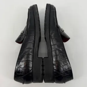 Ralph Lauren‎ Veronique Black Croc Embossed Leather Loafers RL Logo Size 9B thumbnail 5