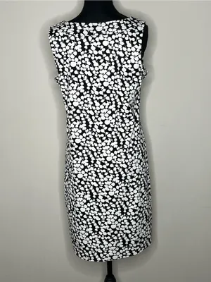 New York & CompanySleeveless Black & White Printed Shift Dress Size Medium thumbnail 4