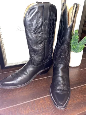 Old West Black Leather Western Heeled Boots LF1510 Size 6 thumbnail 1