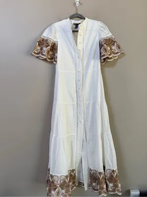 Love by Design Southhampton embroidered button front white cotton maxidress sz S thumbnail 6