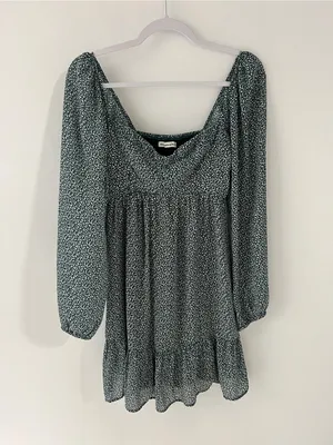 Abercrombie‎ & Fitch Green Ditsy Floral Square-Neck Long Sleeve Mini Dress thumbnail 3