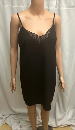 Missguided Black Satin Lace Trim Slip Dress Womens M US 8 Minimal Chic thumbnail 1