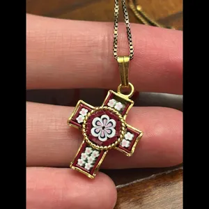 18 inch h16 4.16g cross pendant necklace 925 sterling silver gold tone thumbnail 2
