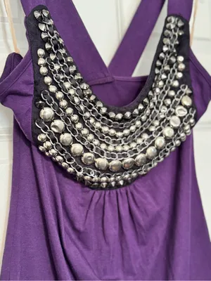 Windsor Y2K Silver Studded Embellished Plum Purple Going Out Tank Top Sz Large thumbnail 3