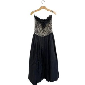 Vintage‎ Gunne Sax Jessica McClintock Black Sequin Corset Midi Dress Strapless thumbnail 2