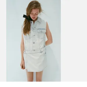 NWT ZARA LIGHT BLUE TRF MINI DENIM DRESS With Attached Skirt Bloggers Fave Medi thumbnail 2