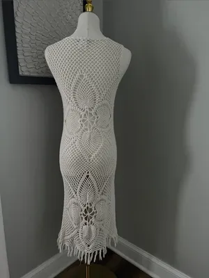 Charlotte Russe Cream Crochet Knit Sleeveless Coverup Dress thumbnail 4