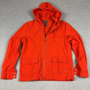 Lauren Ralph Lauren Jacket Womens Small Red Cotton Hooded Full Zip Pockets thumbnail 1