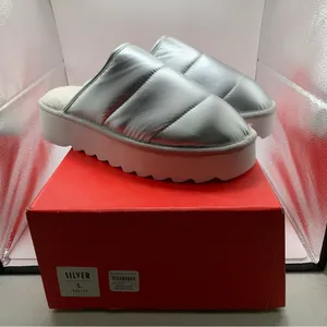 NIB Anthropologie Maeve Puffy Platform Slippers L 10-11 metallic silver slip on thumbnail 2