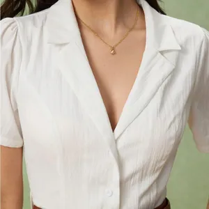 Rihoas White Puffed Sleeve Button Mini Dress Size M thumbnail 2