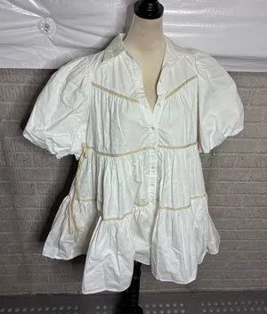 Sofie the Label White Cotton Tiered Puff Sleeve Babydoll Dress S1151D Small thumbnail 1