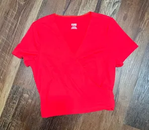 PINK Victoria's Secret Vivid Red Short Sleeve Wrap Top thumbnail 1