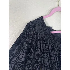 Free People Black Floral Velvet Burnout Off Shoulder Blouse Womens S Boho Witchy thumbnail 9
