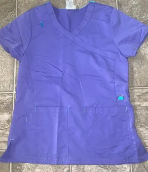Scrubstar Women's V-Neck Short Sleeve Top in Purple/Blue Trim- Small thumbnail 1