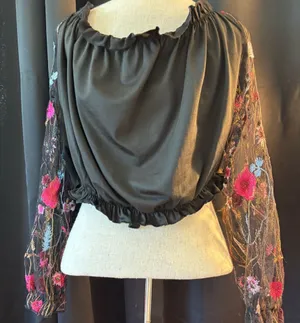 Chic Black Floral‎ Women's Blouse Size XL thumbnail 1