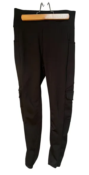 POP Fit Women's Size Medium Cargo Leggings Side Pockets Black High Rise Stretch thumbnail 1
