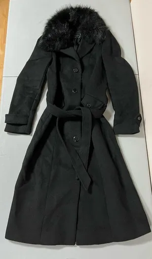 Guess Black Fur Wool Belted Trench Coat Peacoat Winter Jacket Size S 🖤 thumbnail 1