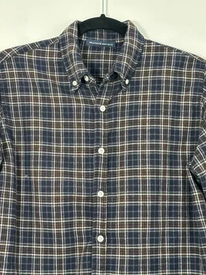 Brandy Melville Plaid Button Down Long Sleeve Shirt Navy Brown One Size thumbnail 2