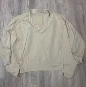 We The Free Free People Oversized V-Neck Sweatshirt Cream Exposed Seam XS‎ thumbnail 1
