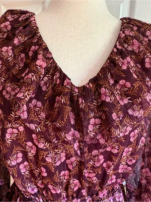 LOFT Women’s Floral Metallic Ruffle Above Knee Dress Purple Medium thumbnail 3