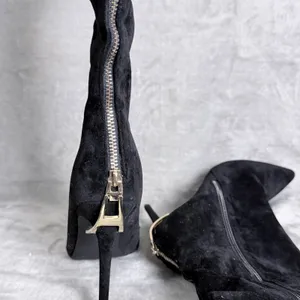Ariz Suede Knee High Boots Glam Stiletto Pointed Toe Black Women Size 10 thumbnail 4