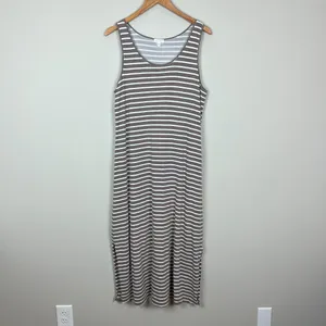 Garnet Hill Midi Dress Womens Large Taupe White Stripe‎ Slits Sleeveless Tank L thumbnail 14