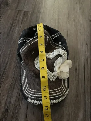 Olive & Pique Beaded Floral Heart Cap Brown Denim Y2K thumbnail 8